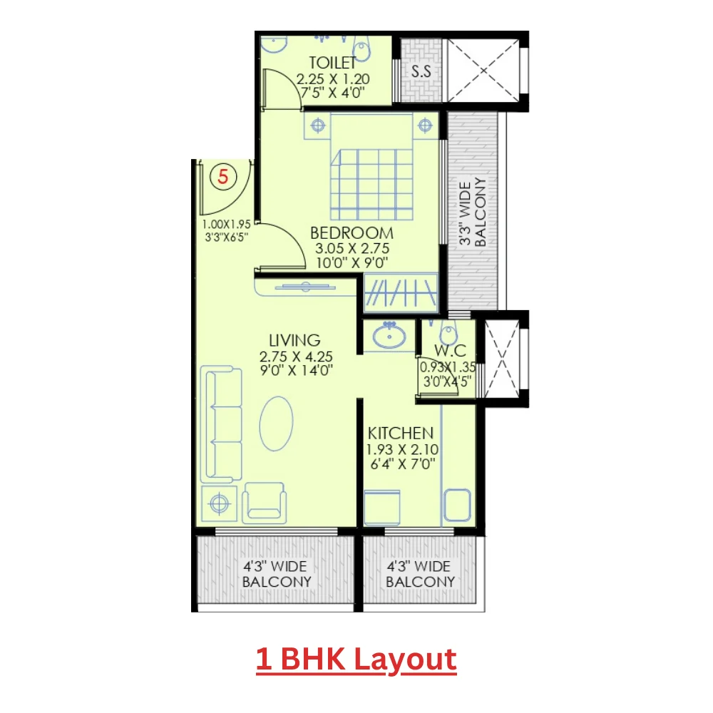 1 bhk floor plan ayaana